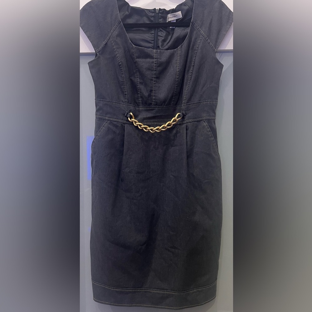 DRESSBARN Denim Dress with Gold Chain Detail Size 6